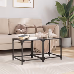 vidaXL Coffee Table with Transparent Glass Top Accent Table Side Table Steel - black, 40 x 40 x 40 cm/ 2 pcs