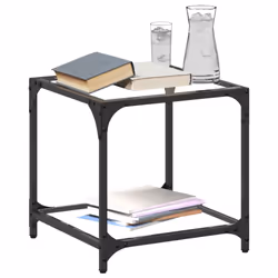 vidaXL Coffee Tables with Black Glass Top End Table Side Table 2 pcs Steel - transparent, 40 x 40 x 40 cm/ 1 pcs