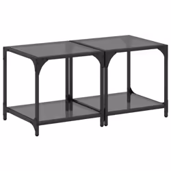 vidaXL Coffee Tables with Black Glass Top End Table Side Table 2 pcs Steel - black, 40 x 40 x 40 cm/ 2 pcs