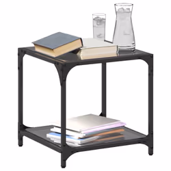 vidaXL Coffee Tables with Black Glass Top End Table Side Table 2 pcs Steel - black, 40 x 40 x 40 cm/ 2 pcs
