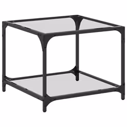 vidaXL Coffee Tables with Black Glass Top End Table Side Table 2 pcs Steel - transparent, 50 x 50 x 40 cm/ 1 pcs