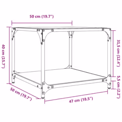 vidaXL Coffee Tables with Black Glass Top End Table Side Table 2 pcs Steel - transparent, 50 x 50 x 40 cm/ 1 pcs