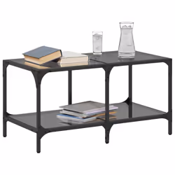 vidaXL Coffee Table with Transparent Glass Top End Table Side Table Steel - black, 78.5 x 40 x 40 cm - Additional view 2