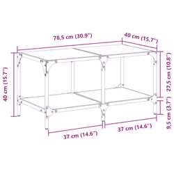vidaXL Coffee Table with Transparent Glass Top End Table Side Table Steel - black, 78.5 x 40 x 40 cm - Additional view 3