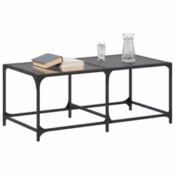 vidaXL Coffee Table with Transparent Glass Top End Table Side Table Steel - black, 98.5 x 50 x 40 cm - Additional view 2