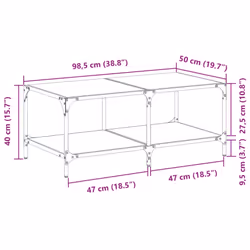 vidaXL Coffee Table with Transparent Glass Top End Table Side Table Steel - transparent, 98.5 x 50 x 40 cm