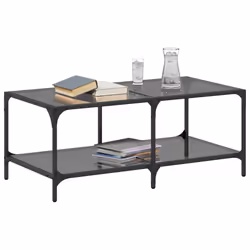 vidaXL Coffee Table with Transparent Glass Top End Table Side Table Steel - black, 98.5 x 50 x 40 cm - Additional view 2