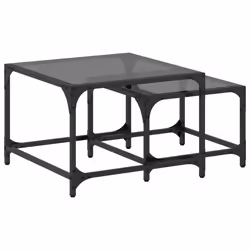 vidaXL Nesting Coffee Tables 2 pcs with Transparent Glass Top Table Steel - black