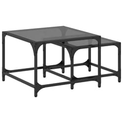 vidaXL Nesting Coffee Tables 2 pcs with Transparent Glass Top Table Steel - black