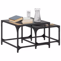 vidaXL Nesting Coffee Tables 2 pcs with Transparent Glass Top Table Steel - black