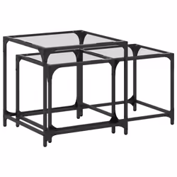 vidaXL Nesting Coffee Tables 2 pcs with Transparent Glass Top Table Steel - transparent