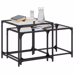 vidaXL Nesting Coffee Tables 2 pcs with Transparent Glass Top Table Steel - transparent