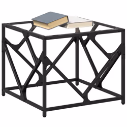 vidaXL Coffee Table with Transparent Glass Top End Table Side Table Steel - transparent, 50 x 50 x 41 cm