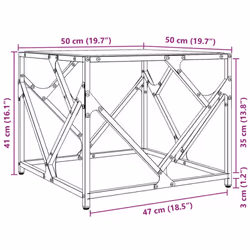 vidaXL Coffee Table with Transparent Glass Top End Table Side Table Steel - transparent, 50 x 50 x 41 cm