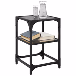 vidaXL Coffee Tables with Transparent Glass Top Side Table End Table Steel - black, 30 x 30 x 45 cm/ 1 pcs
