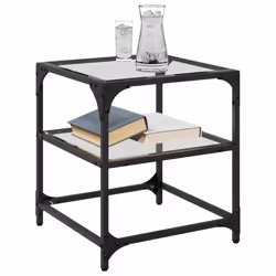 vidaXL Coffee Tables with Transparent Glass Top Side Table End Table Steel - transparent, 40 x 40 x 45 cm/ 2 pcs