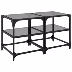 vidaXL Coffee Tables with Transparent Glass Top Side Table End Table Steel - black, 40 x 40 x 45 cm/ 2 pcs