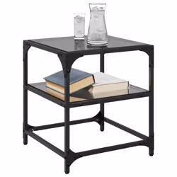 vidaXL Coffee Tables with Transparent Glass Top Side Table End Table Steel - black, 40 x 40 x 45 cm/ 2 pcs