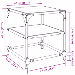 vidaXL Coffee Tables with Transparent Glass Top Side Table End Table Steel - black, 40 x 40 x 45 cm/ 2 pcs - Additional view 9