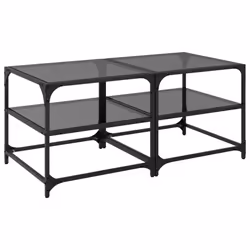vidaXL Coffee Tables with Transparent Glass Top Side Table End Table Steel - black, 50 x 50 x 45 cm/ 2 pcs