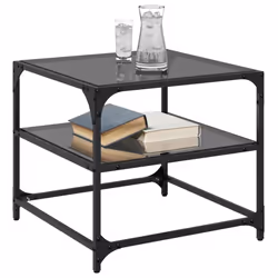 vidaXL Coffee Tables with Transparent Glass Top Side Table End Table Steel - black, 50 x 50 x 45 cm/ 2 pcs