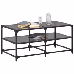 vidaXL Coffee Table with Transparent Glass Top End Table Side Table Steel - black, 98.5 x 50 x 45 cm - Additional view 2