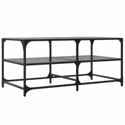 vidaXL Coffee Table with Transparent Glass Top End Table Side Table Steel - black, 98.5 x 50 x 45 cm - Additional view 5