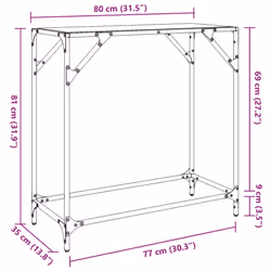 vidaXL Console Table with Transparent Glass Top End Table Side Table Steel - transparent, 80 x 35 x 81 cm