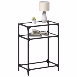 vidaXL Console Table with Black Glass Top End Table Accent Side Table Steel - transparent, 60 x 35 x 81 cm