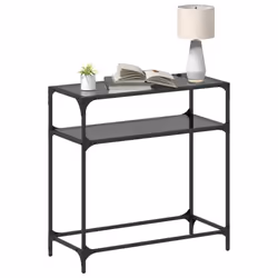 vidaXL Console Table with Black Glass Top End Table Accent Side Table Steel - black, 80 x 35 x 81 cm - Additional view 2