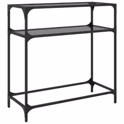 vidaXL Console Table with Black Glass Top End Table Accent Side Table Steel - black, 80 x 35 x 81 cm - Additional view 5