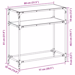 vidaXL Console Table with Black Glass Top End Table Accent Side Table Steel - black, 80 x 35 x 81 cm - Additional view 8