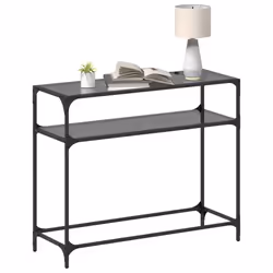 vidaXL Console Table with Black Glass Top End Table Accent Side Table Steel - black, 98 x 35 x 81 cm - Additional view 2