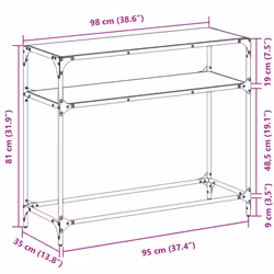 vidaXL Console Table with Black Glass Top End Table Accent Side Table Steel - black, 98 x 35 x 81 cm - Additional view 3