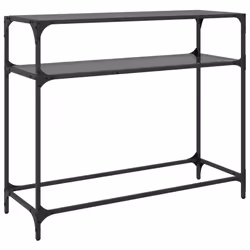 vidaXL Console Table with Black Glass Top End Table Accent Side Table Steel - black, 98 x 35 x 81 cm - Additional view 5