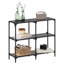 vidaXL Console Table with Transparent Glass Top End Table Side Table Steel - black, 98 x 30 x 81 cm