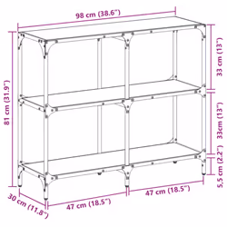 vidaXL Console Table with Transparent Glass Top End Table Side Table Steel - black, 98 x 30 x 81 cm