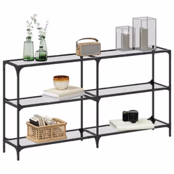 vidaXL Console Table with Transparent Glass Top End Table Side Table Steel - transparent, 158.5 x 30 x 81 cm