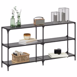 vidaXL Console Table with Transparent Glass Top End Table Side Table Steel - black, 158.5 x 30 x 81 cm
