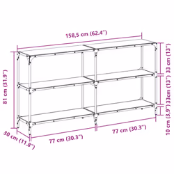 vidaXL Console Table with Transparent Glass Top End Table Side Table Steel - black, 158.5 x 30 x 81 cm