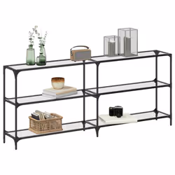 vidaXL Console Table with Transparent Glass Top End Table Side Table Steel - transparent, 194.5 x 30 x 81 cm
