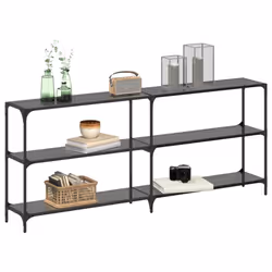 vidaXL Console Table with Transparent Glass Top End Table Side Table Steel - black, 194.5 x 30 x 81 cm
