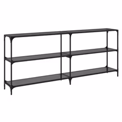 vidaXL Console Table with Transparent Glass Top End Table Side Table Steel - black, 194.5 x 30 x 81 cm - Additional view 5