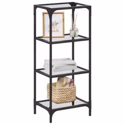 vidaXL Storage Rack with Transparent Glass Top Shelving Storage Shelf Steel