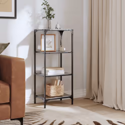 vidaXL Storage Rack with Black Glass Top Shelving Unit Storage Shelf Steel