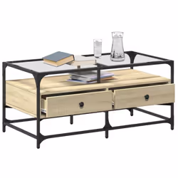 vidaXL Coffee Table with Glass Top Hallway Tea End Table Side Table Steel - sonoma oak - Additional view 2