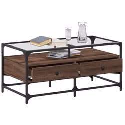 vidaXL Coffee Table with Glass Top Hallway Tea End Table Side Table Steel - brown oak - Additional view 2