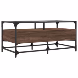 vidaXL Coffee Table with Glass Top Hallway Tea End Table Side Table Steel - brown oak - Additional view 5