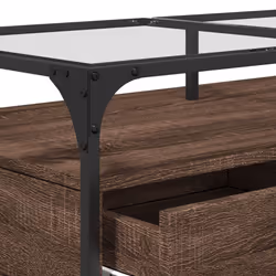 vidaXL Coffee Table with Glass Top Hallway Tea End Table Side Table Steel - brown oak - Additional view 7