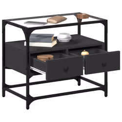 vidaXL TV Cabinet with Glass Top TV Unit TV Stand Media Unit Engineered Wood - black, 60 x 35 x 51 cm - Additional view 2